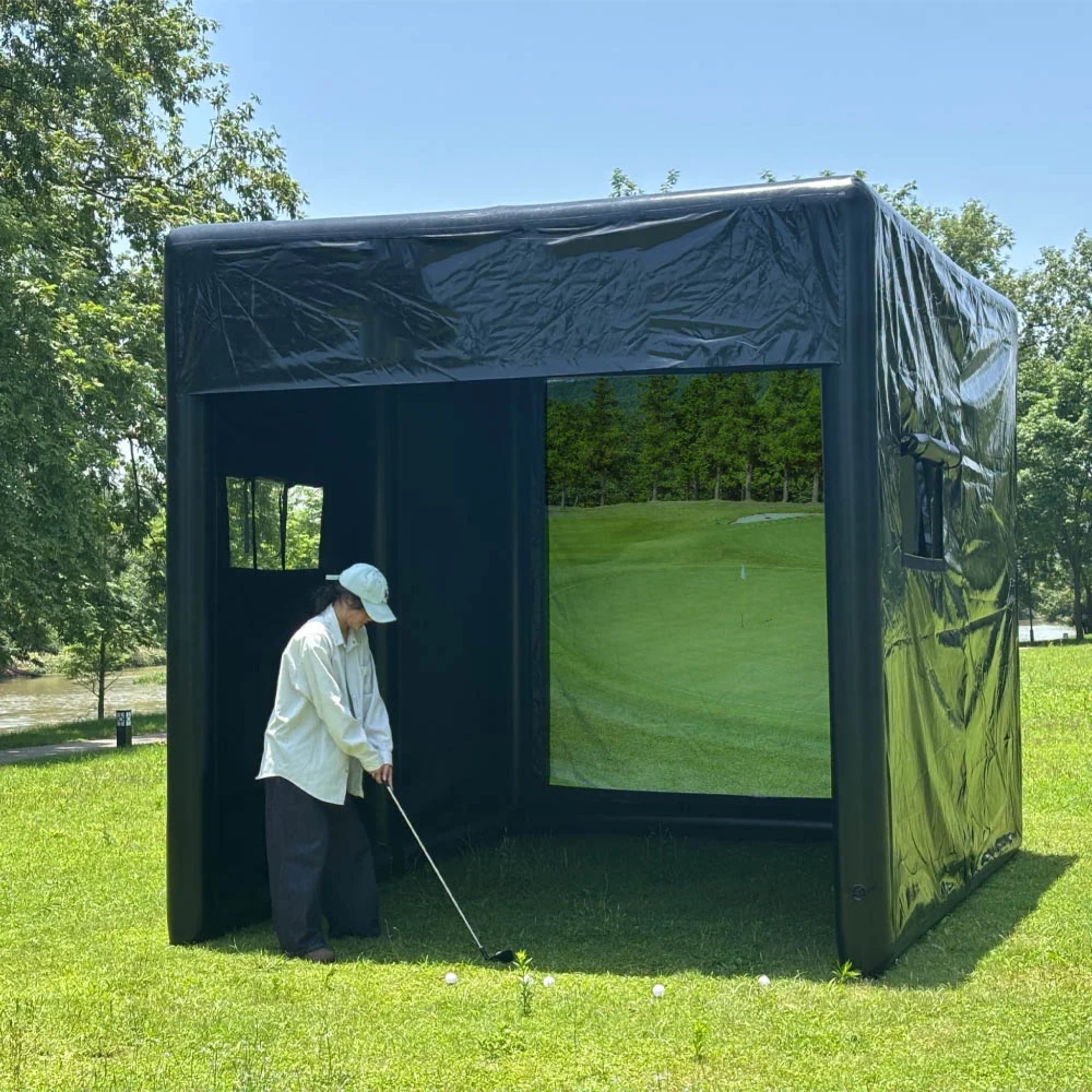 Portable Inflatable Golf Simulator Set - 13X10Ft Dual - Use (Indoor & Outdoor) Golf Practice Swing System with Inflatable Tent & Pump