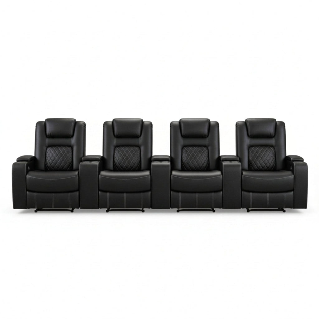 36.22" W Luxury Individual Seat Top Faux Leather Home Theater Seat Recliners Quadruple Seat with USB & Dual Cup Holders & Arm Storage (Set of 4) — Studio Shot