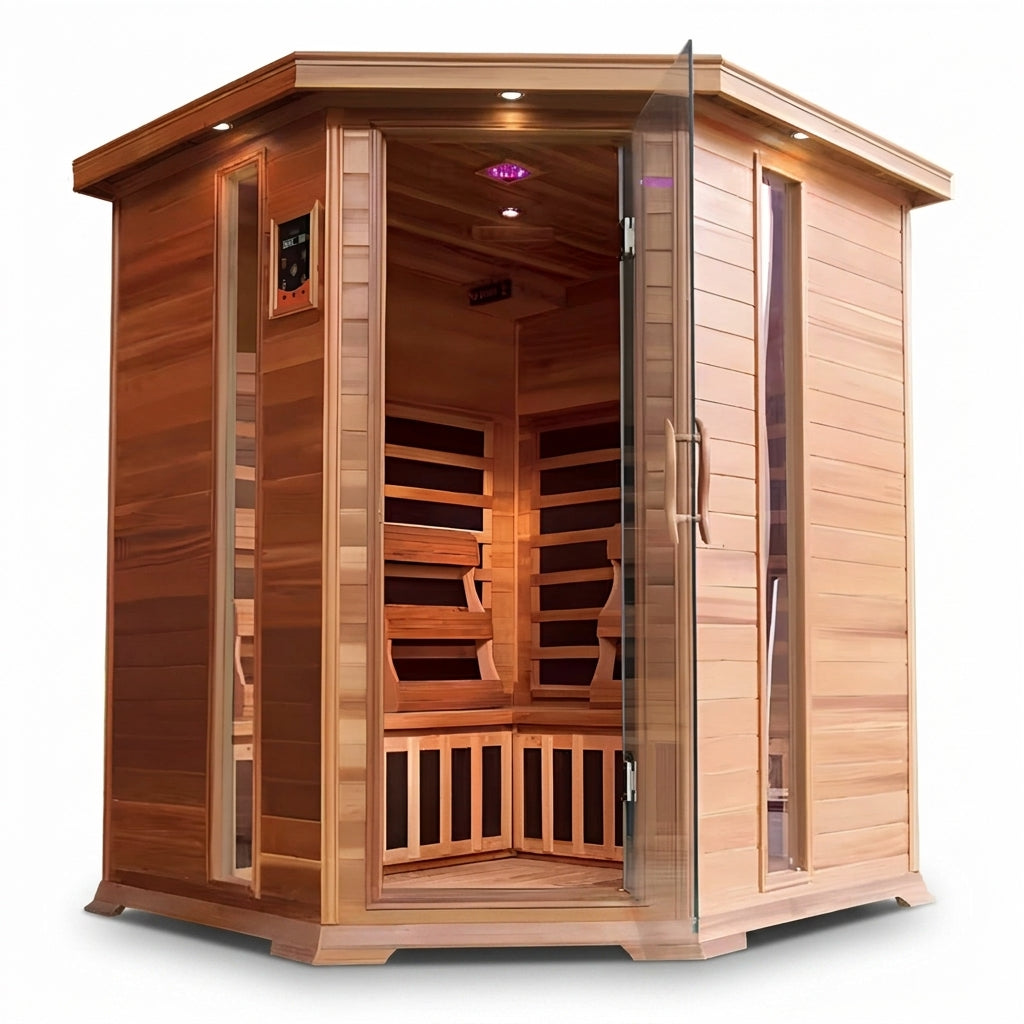 4-Person Cedar Corner Infrared Sauna — Studio Shot