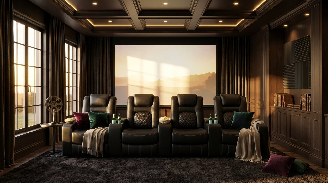 36.22" W Luxury Individual Seat Top Faux Leather Home Theater Seat Recliners Quadruple Seat with USB & Dual Cup Holders & Arm Storage (Set of 4) — Lifestyle